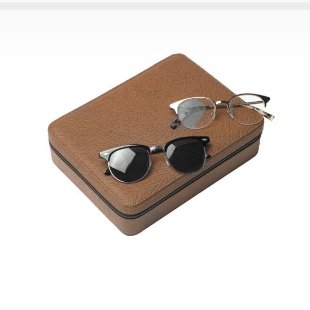 OYObox Glasses Travel Case Chocolate Brown Saffiano leatherette